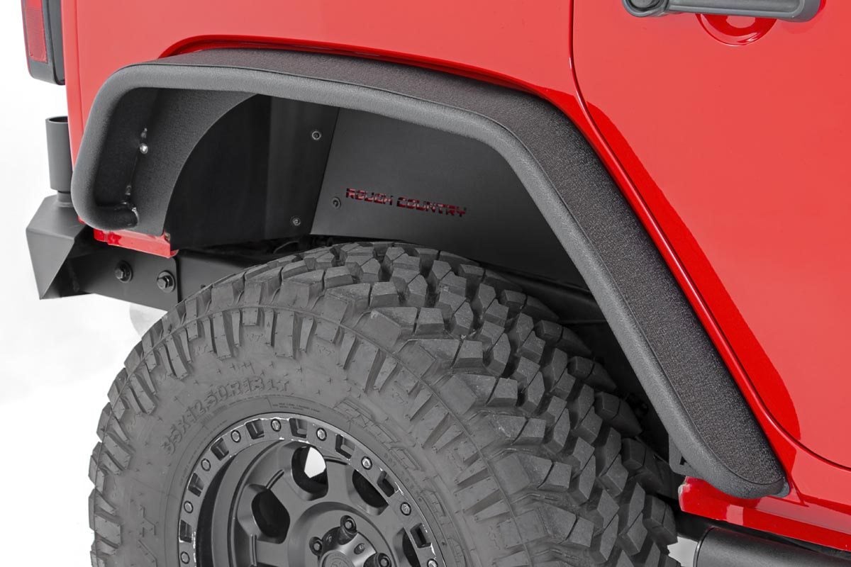 Jeep Wrangler Fender Flare - Rear - Rough Country - 5-inch Tube Style - Satin Black - '07-'17
